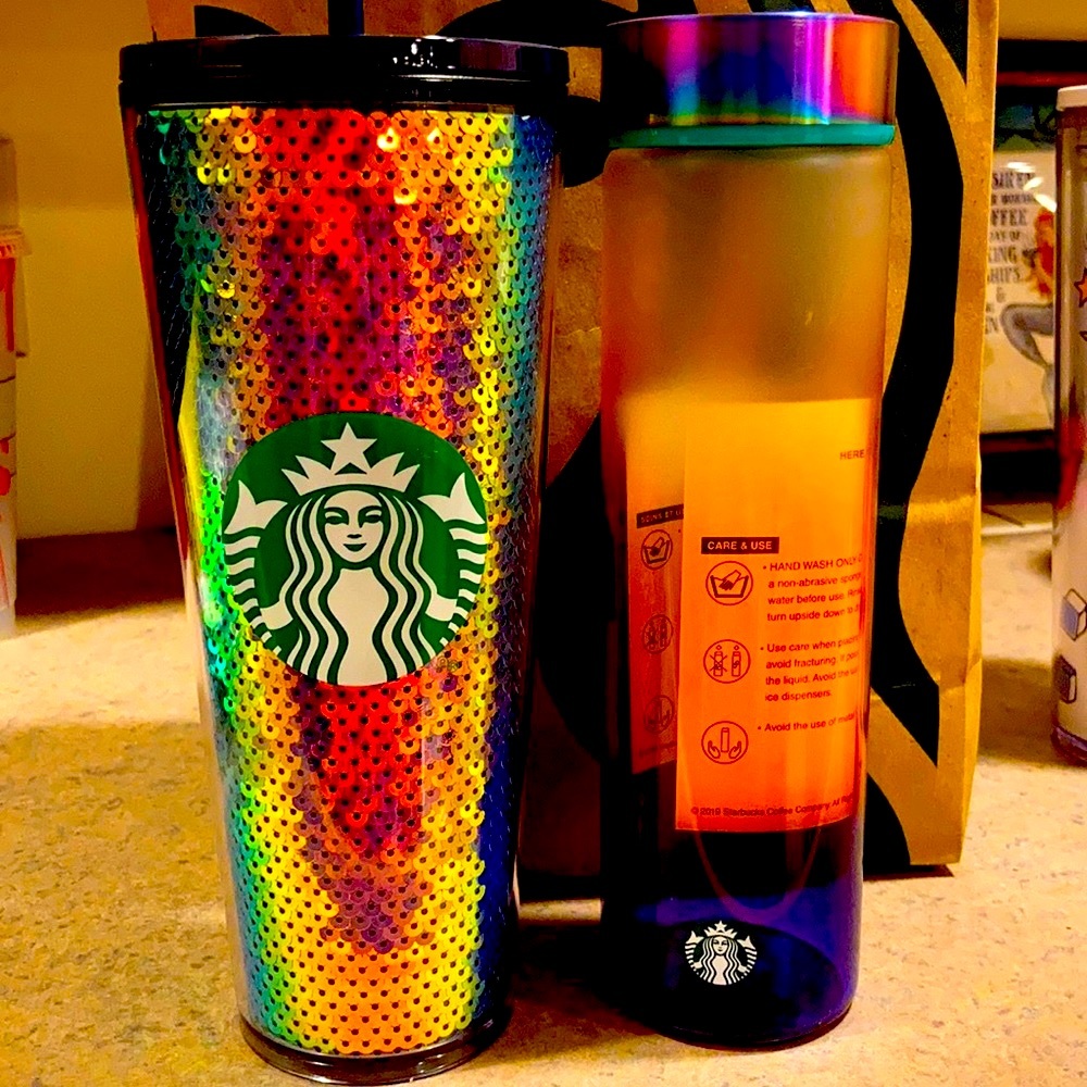 Starbucks Venti sequin and ombré glass water